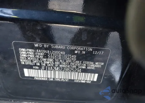 2018 Subaru Wrx Sti from USA, damaged, VIN JF1VA2M62J9825294